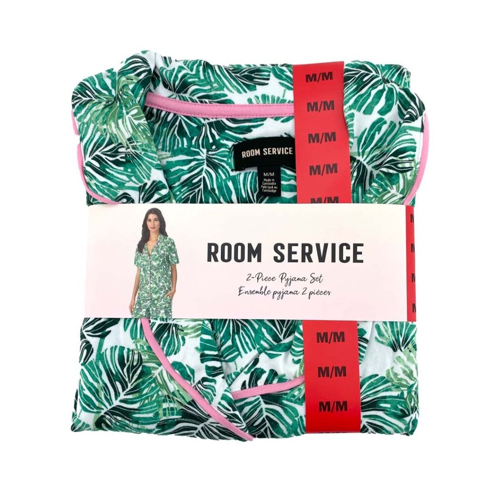 Room Service Women's Palm Tree Print Pyjama Set: 2 Piece Set / Various Sizes